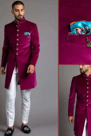 Solid Velvet Achkan Set