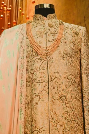 Regal Champagne Wedding Sherwani