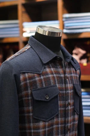 Contrast Panel Plaid Shirt-Jacket