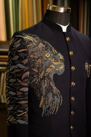 Embroidered Achkan with Lion Motif