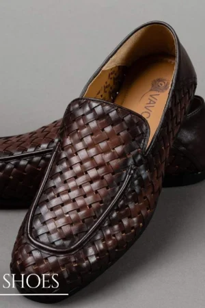 Brown Woven Leather Loafers