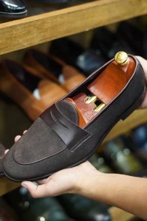 Classic Brown Suede Penny Loafers