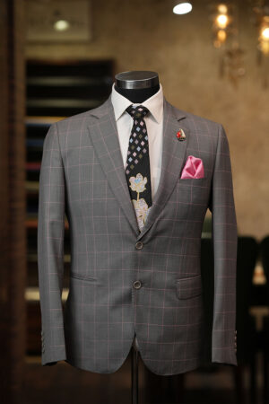 Regent Gray Windowpane Single Breasted Blazer