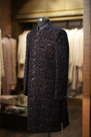 Black Embroidered Achkan