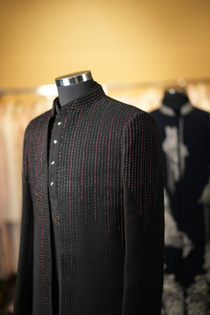 Jet Black Sherwani With Jacket